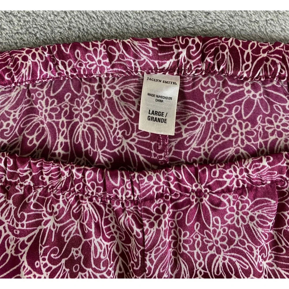 Jaclyn Smith Womens Pajama Top Long Sleeve Button Down Purple Floral Print Large
